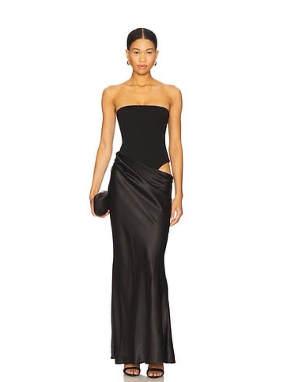 REVOLVE Black Strapless Satin Cutout Maxi Dress